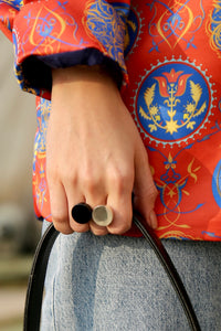 Moon ring with oval obsidian