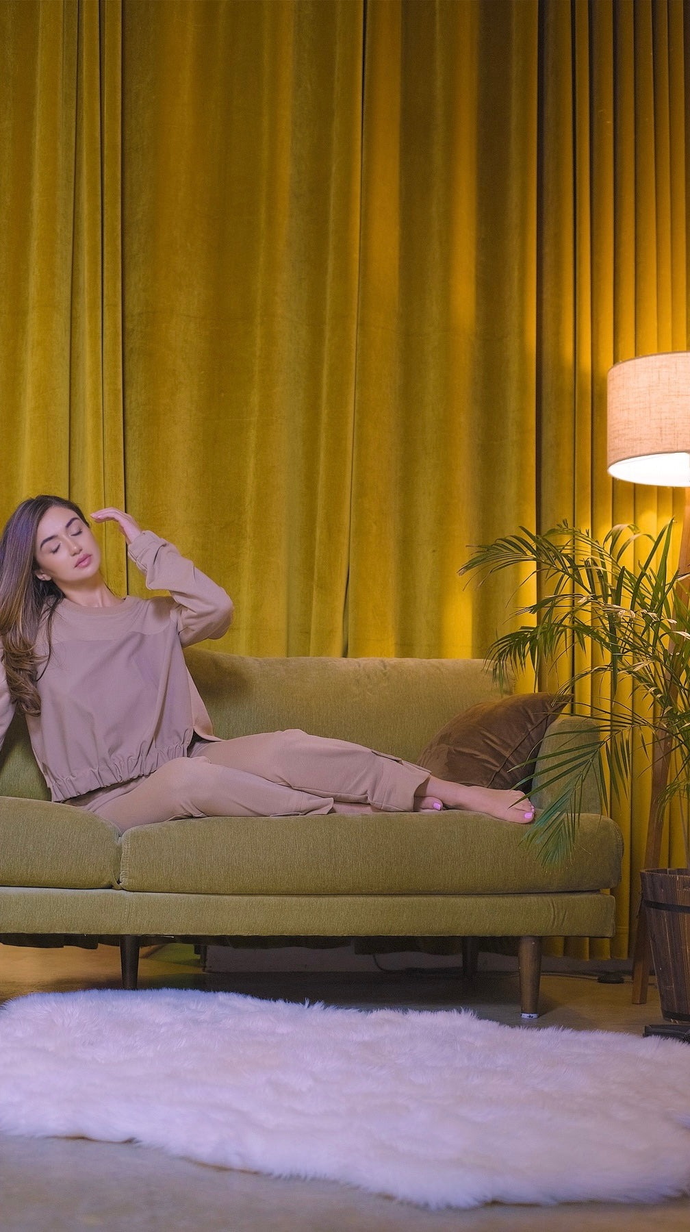 Relaxed cotton track pants with detachable tab cuffs in tan