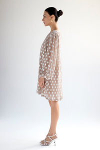 Metallic polka-dot mini dress with belt in nude