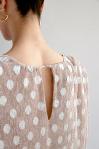 Metallic polka-dot mini dress with belt in nude