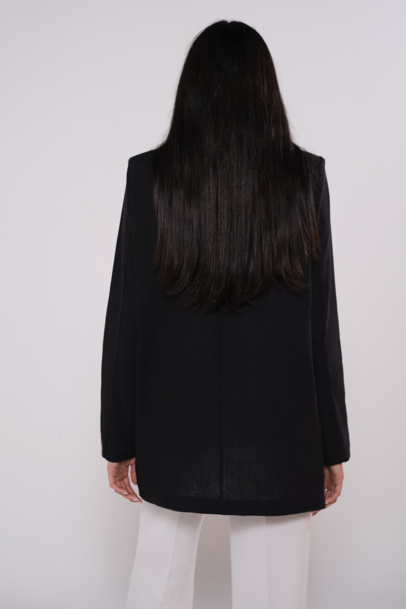 Geometric linen cut out blazer in black