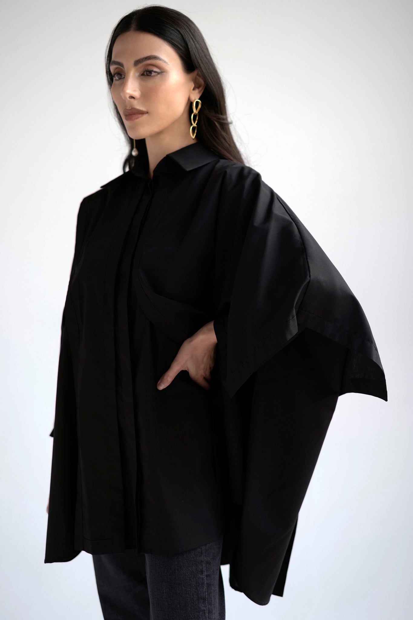 Oversized layered button down shirt in black