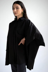 Oversized layered button down shirt in black