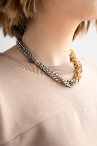 Mixed Interwoven chain choker in silver and gold