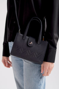 Mini leather crossover tote in dark navy