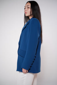 Double-breasted boyfriend crepe blazer in blue