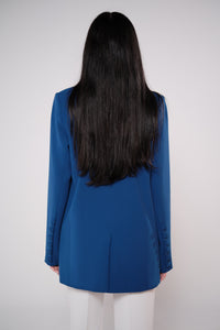 Double-breasted boyfriend crepe blazer in blue