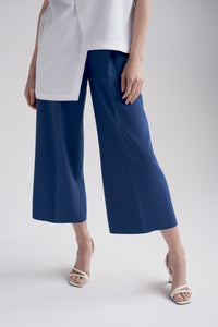 High waist wide leg cropped trousers in blue