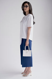 High waist wide leg cropped trousers in blue