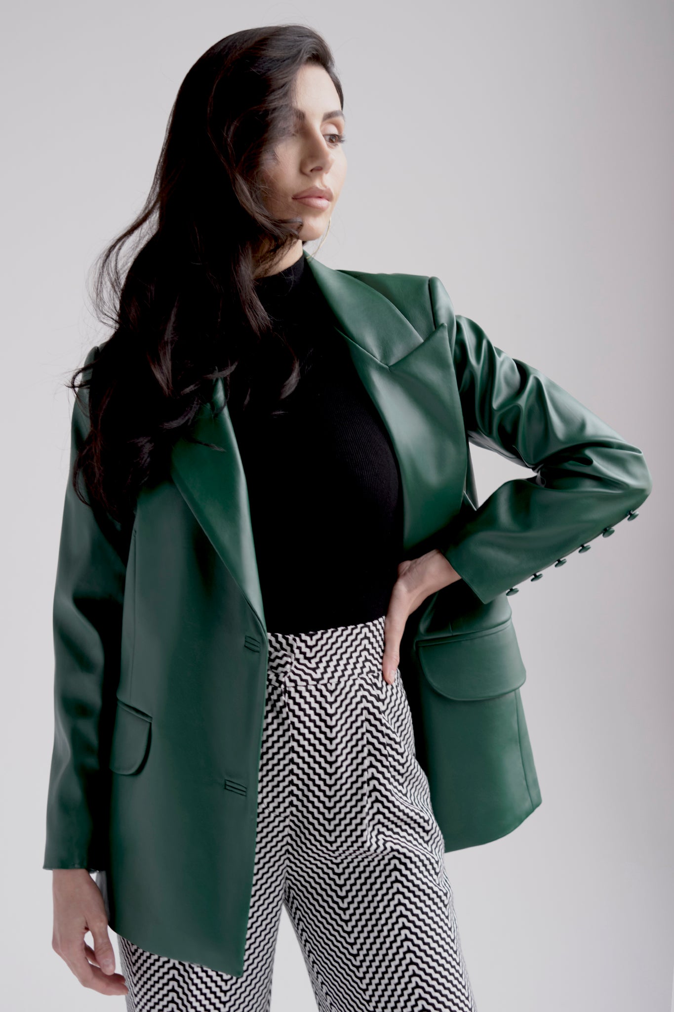 Vegan leather blazer in green