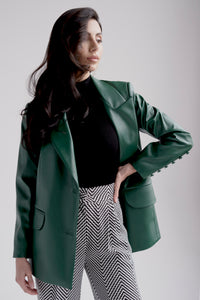 Vegan leather blazer in green