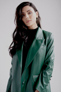 Vegan leather blazer in green