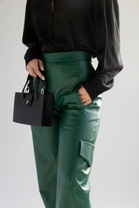 Vegan leather high waist pants in green