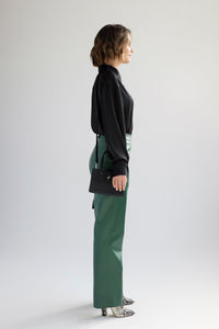 Vegan leather high waist pants in green