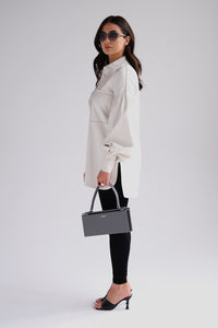 Vegan leather shirt with crystal embellishment in white