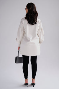 Vegan leather shirt with crystal embellishment in white