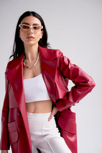 High waist pants with inner slits in white