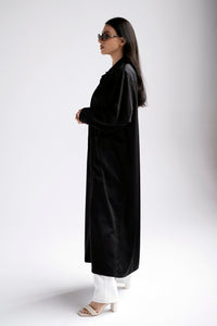 Oversized silk long shirt with pocket in black