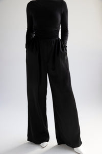 Satin high waist palazzo pants in black