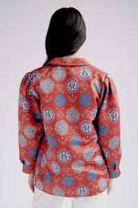 Puff sleeve blazer in red heritage print