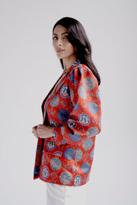 Puff sleeve blazer in red heritage print