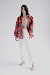 Puff sleeve blazer in red heritage print