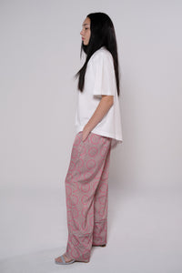 Satin wide leg pants in pink heritage print
