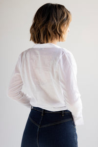 White collar shirt with front tie in white
