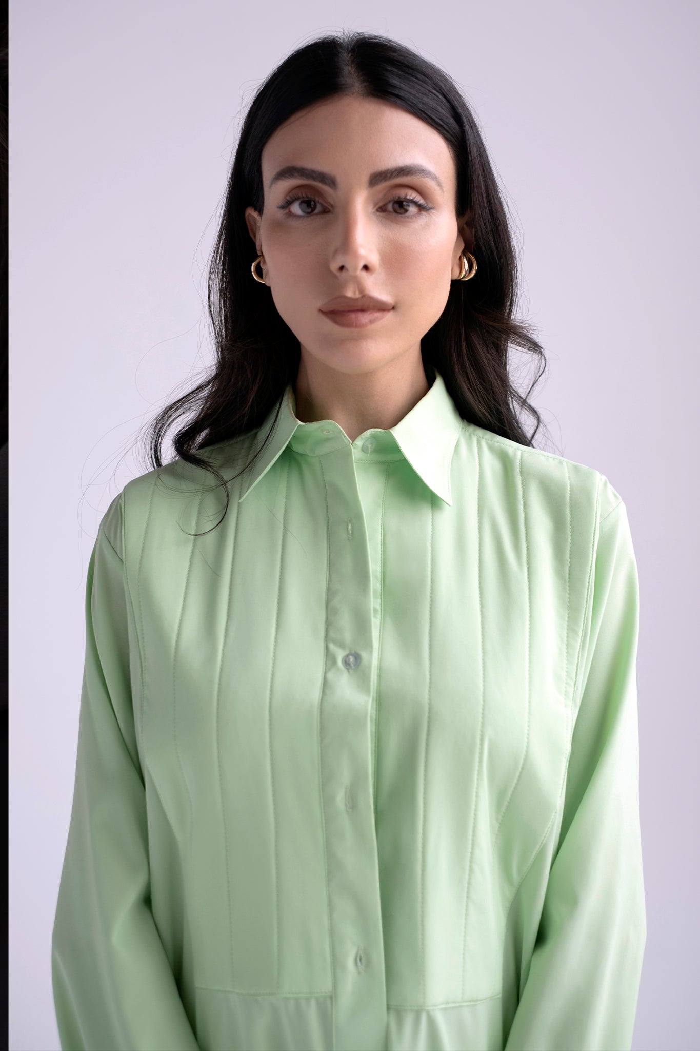 Oversized button down with stitching detail in green