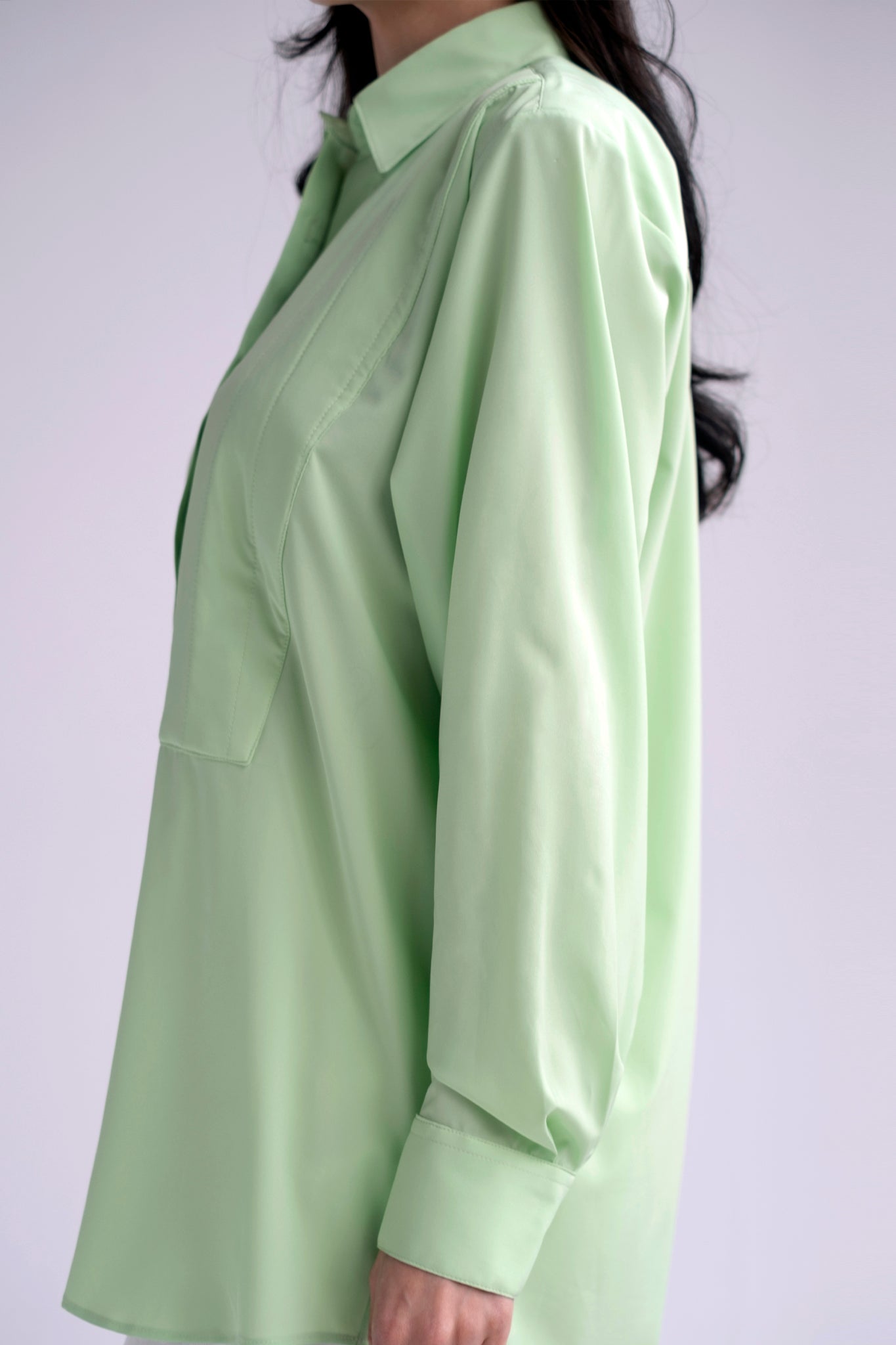 Oversized button down with stitching detail in green
