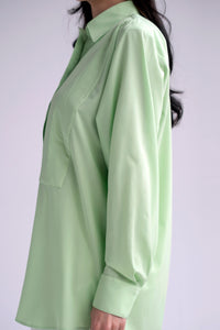 Oversized button down with stitching detail in green