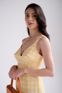 Jacquard bustier midi dress in yellow