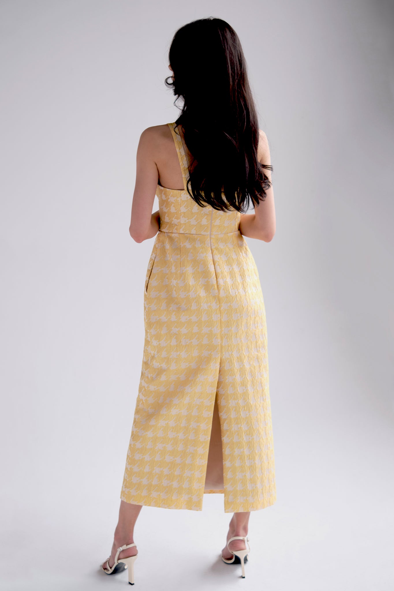 Jacquard bustier midi dress in yellow