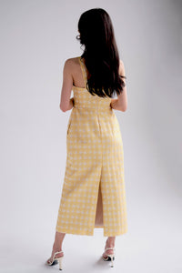 Jacquard bustier midi dress in yellow